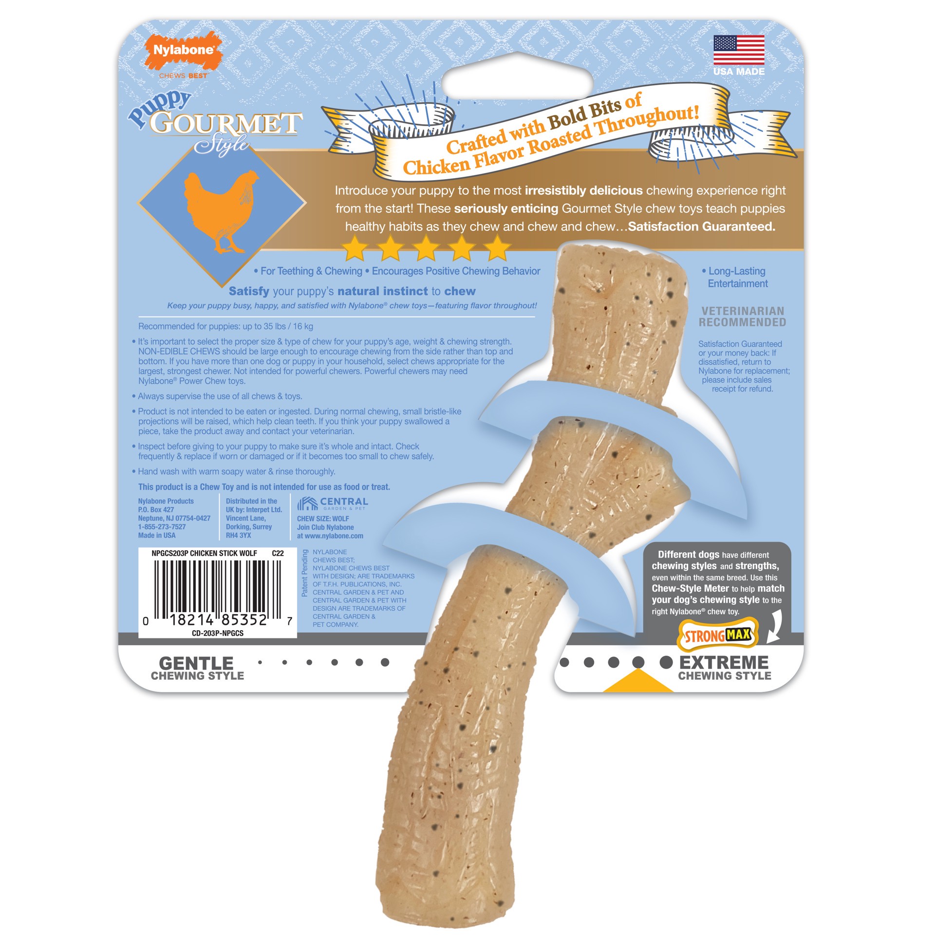 slide 8 of 10, Nylabone Gourmet Style Strong Stick Puppy Chew Toy Chicken Medium/Wolf - Up to 35 lbs.(1 Count), 1 ct