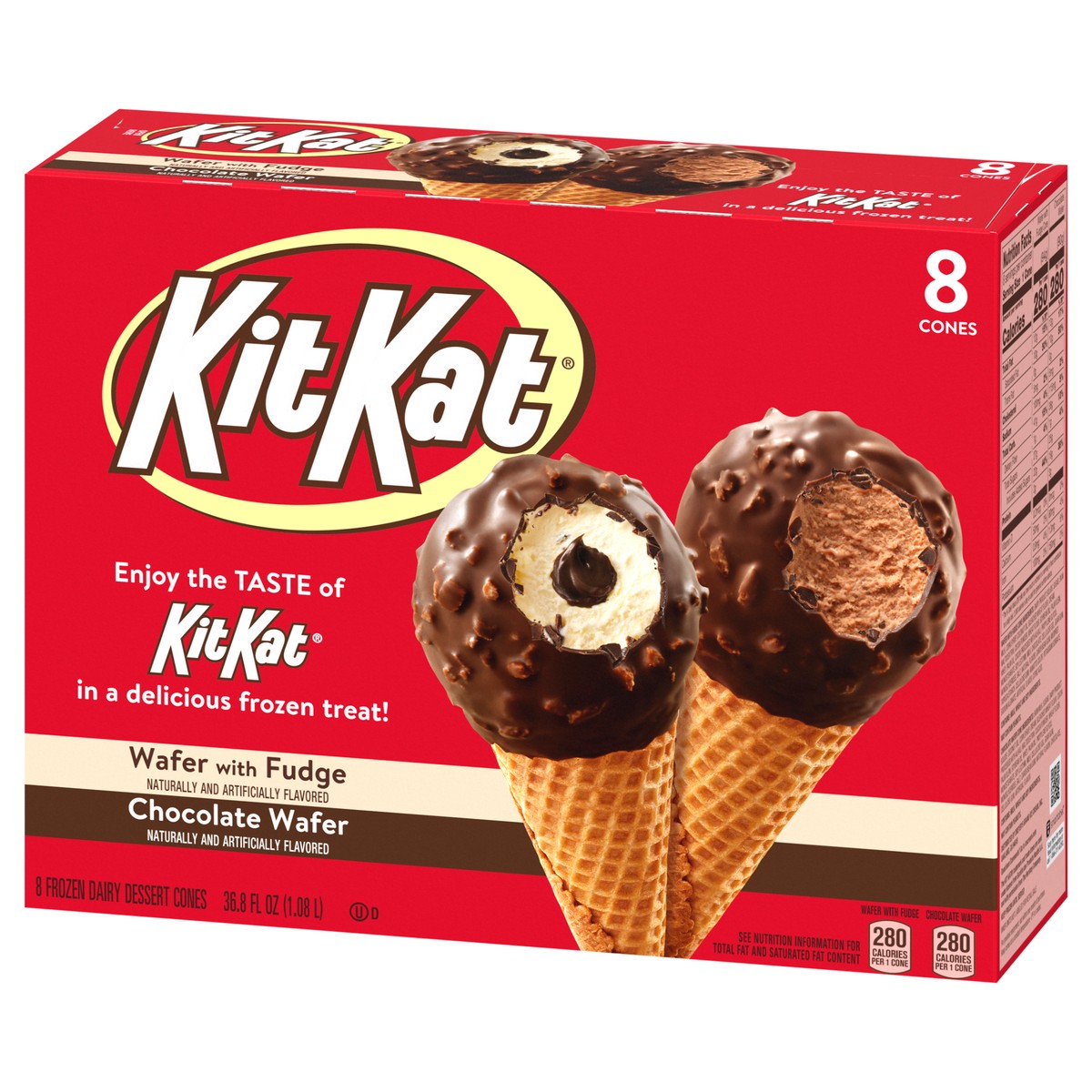 slide 6 of 9, KIT KAT Wafer with Fudge/Chocolate Wafer Frozen Dairy Dessert Cones 8 ea, 36.8 fl oz