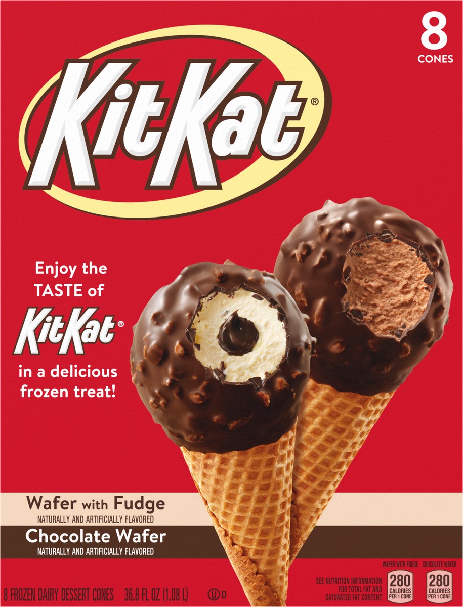 slide 5 of 9, KIT KAT Wafer with Fudge/Chocolate Wafer Frozen Dairy Dessert Cones 8 ea, 36.8 fl oz