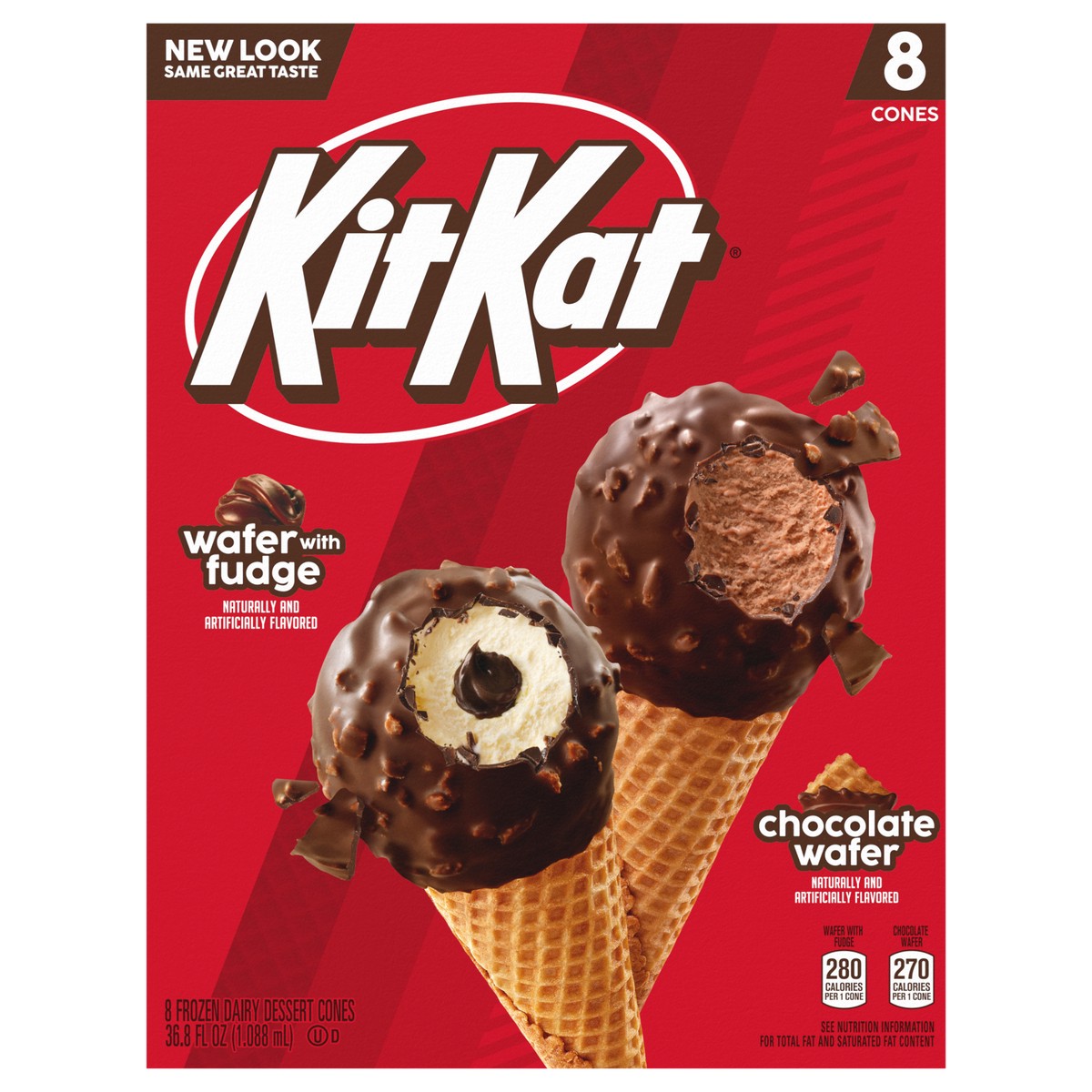 slide 1 of 9, Kit Kat Wafer with Fudge/Chocolate Wafer Frozen Dairy Dessert Cones 8 ea, 8 ct