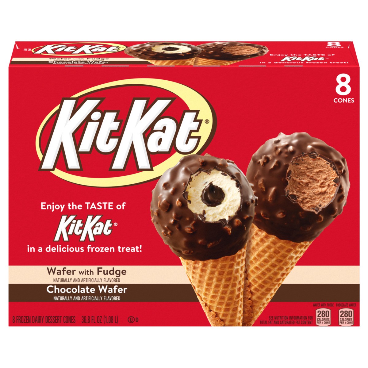 slide 1 of 9, KIT KAT Wafer with Fudge/Chocolate Wafer Frozen Dairy Dessert Cones 8 ea, 8 ct