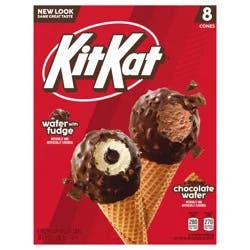 KIT KAT Wafer with Fudge/Chocolate Wafer Frozen Dairy Dessert Cones 8 ea