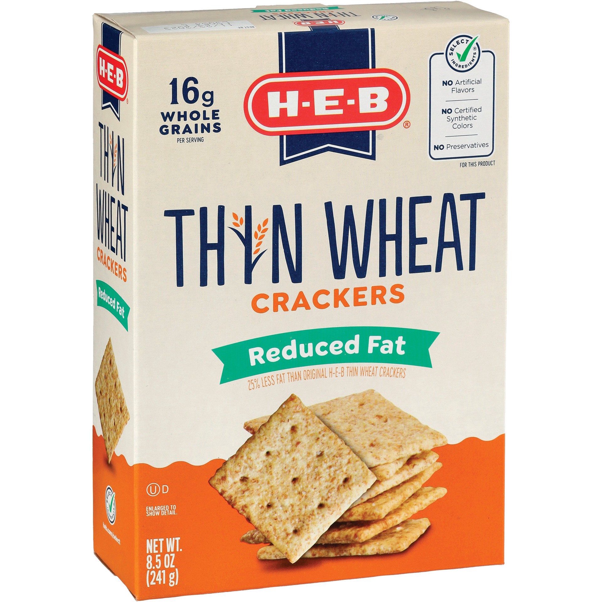 slide 1 of 1, H-E-B Thin Wheat Crackers - Reduced Fat, 8.5 oz