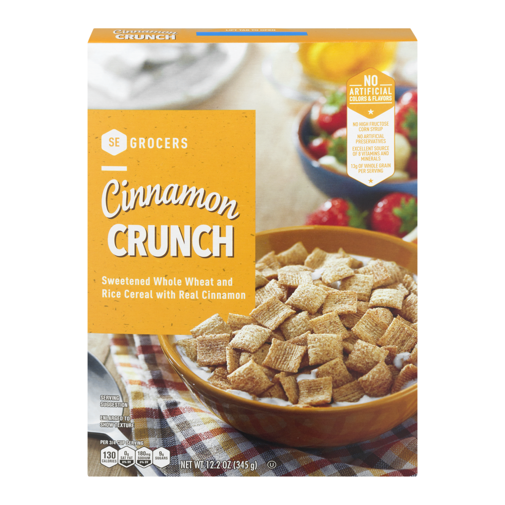 slide 1 of 1, SE Grocers Sweetened Whole Wheat and Rice Cereal Cinnamon Crunch, 12.2 oz