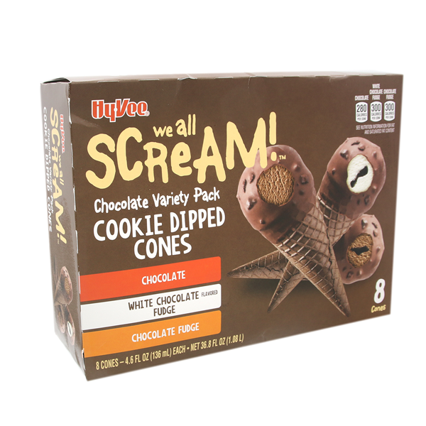 slide 1 of 1, Hy-Vee Chocolate Variety Dipped Cone, 8 ct