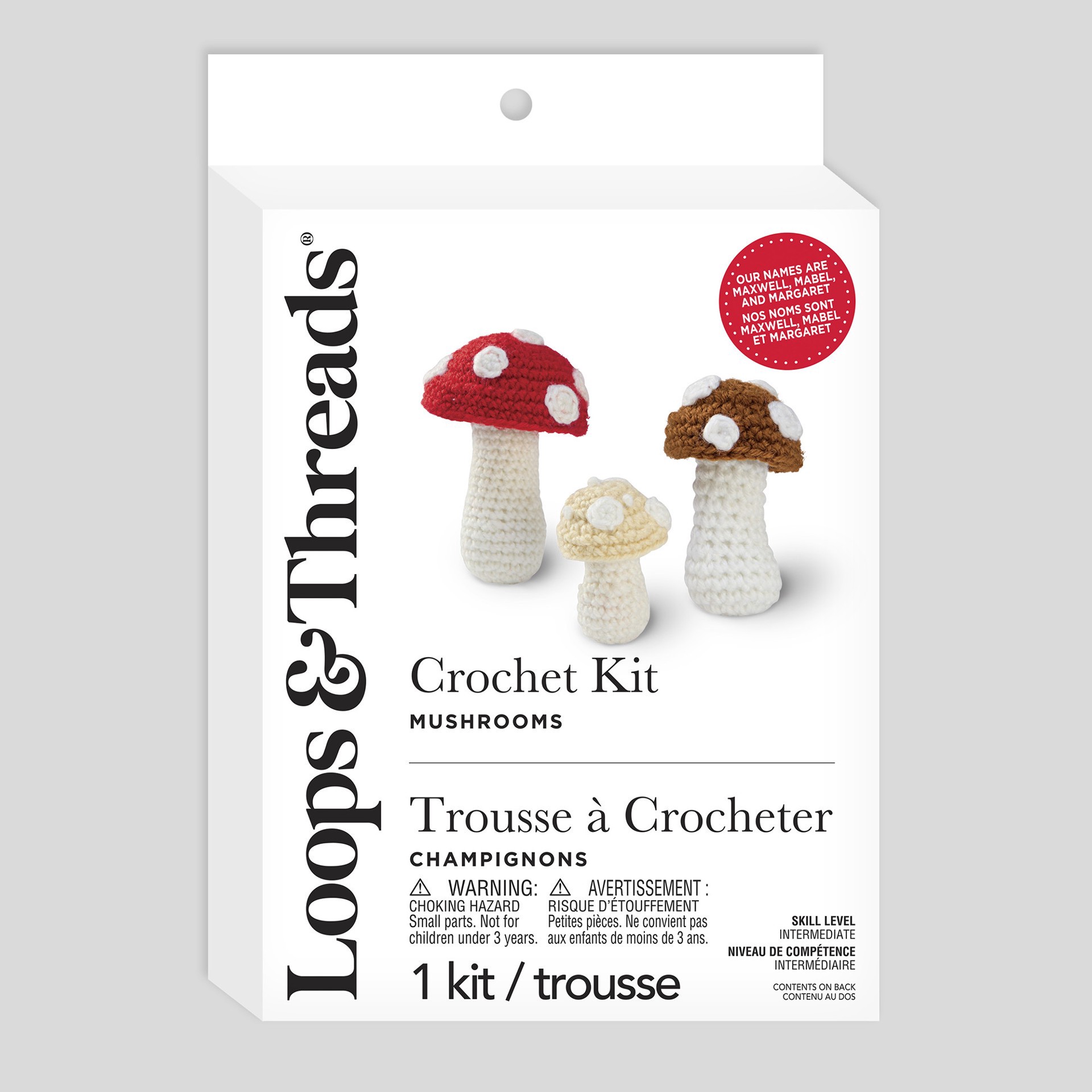 slide 3 of 4, Intermediate Mushrooms Amigurumi Crochet Kit By Loops & Threads, 2.5 in x 2.5 in x 2.75 in
