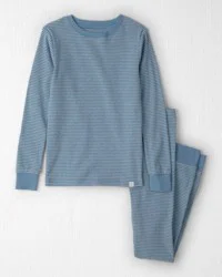 Littleplanet Kid 2-Piece Organic Cotton Ribbed Pajama Set in Blue Stripes, Size 6