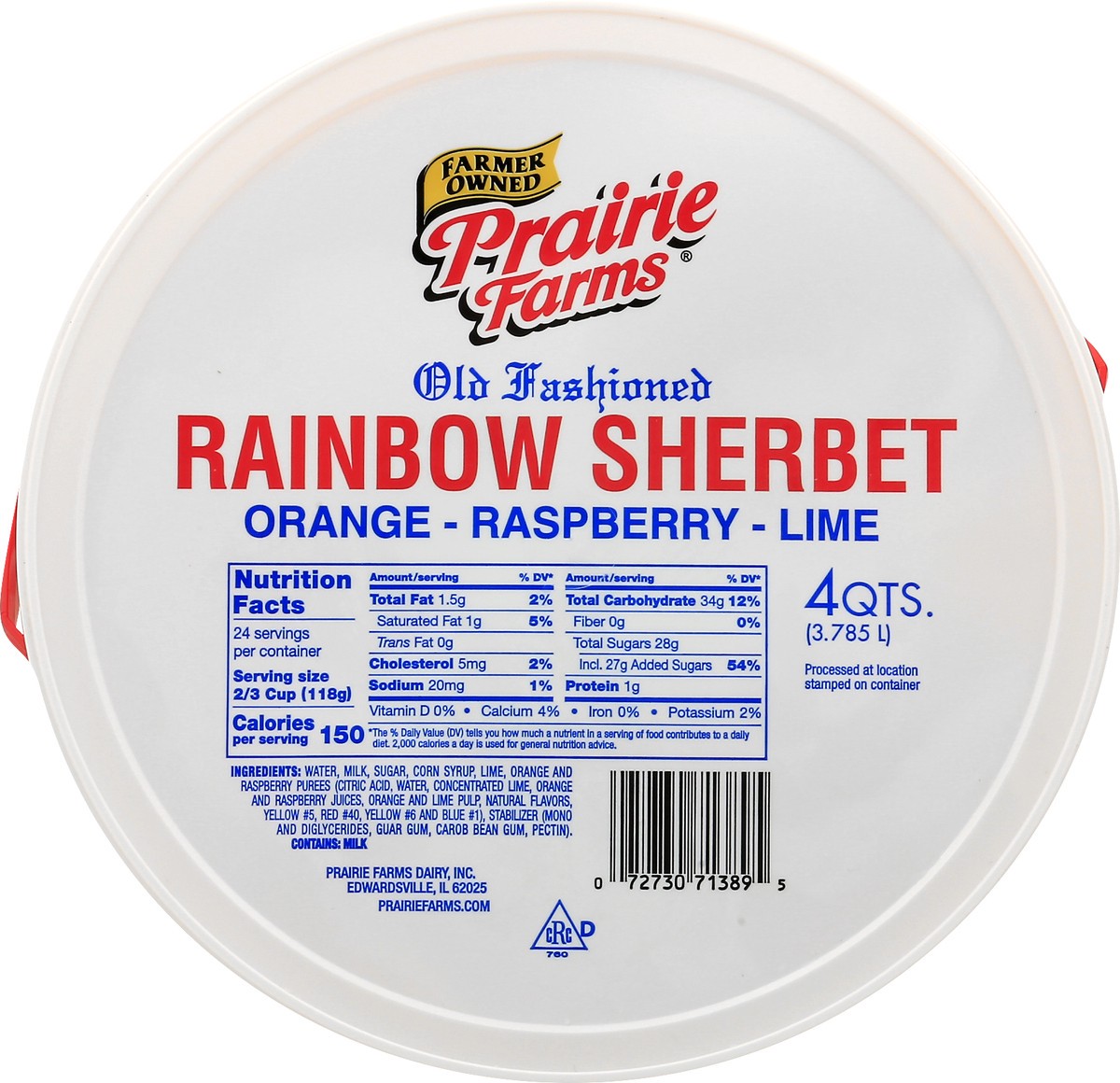 slide 4 of 8, Prairie Farms Orange Raspberry Lime Rainbow Sherbet 4 qt, 4 qt