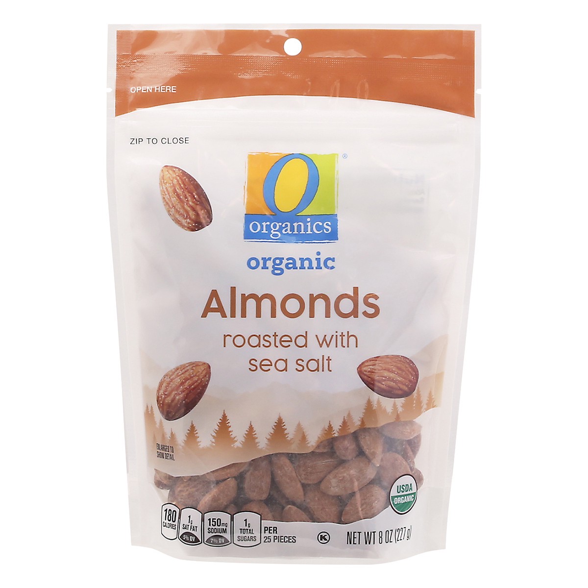 slide 1 of 9, O Organics Organic Almonds Roasted with Sea Salt, 8 oz