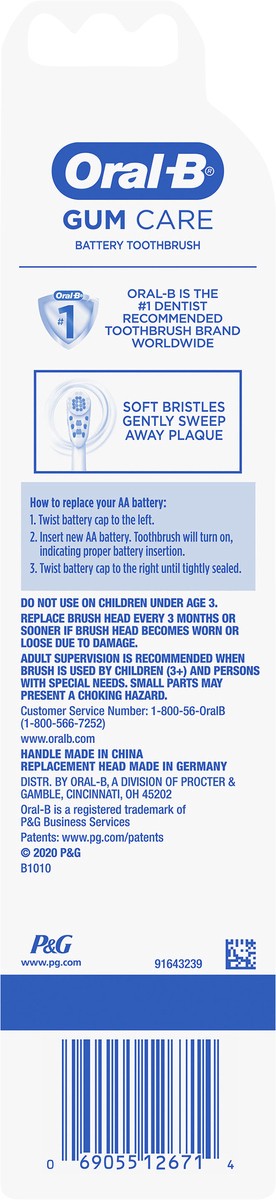 slide 2 of 3, Oral-B Battery Gum Care Toothbrush, 1 ct