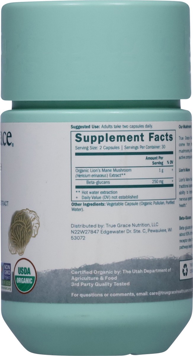 slide 14 of 14, True Grace Fruiting Body Lion's Mane 60 Vegan Capsules, 1 ct