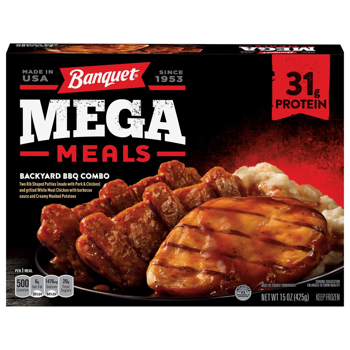 slide 7 of 11, Banquet Mega Meals Backyard BBQ Combo Frozen Dinner, 15 Ounce, 15 oz