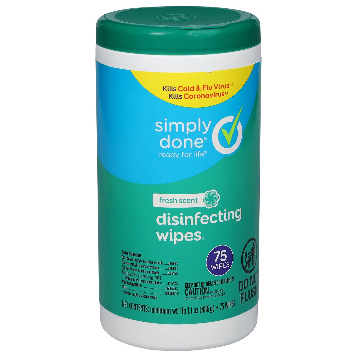 slide 8 of 10, Simply Done Disinfecting Wipes Fresh, 75 ct