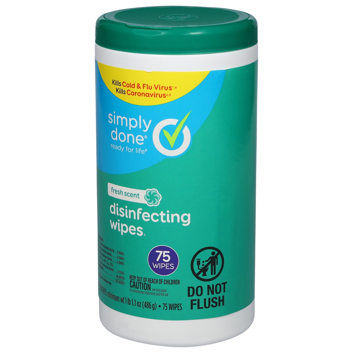 slide 5 of 10, Simply Done Disinfecting Wipes Fresh, 75 ct