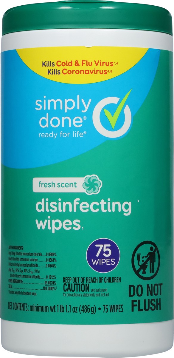 slide 7 of 10, Simply Done Disinfecting Wipes Fresh, 75 ct