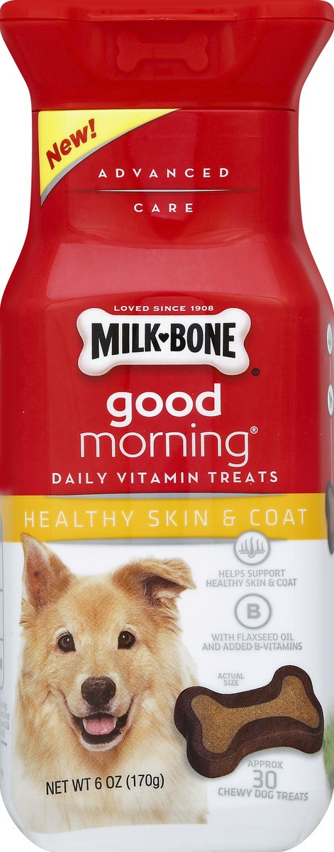 slide 5 of 6, Milk-Bone Good Morning Daily Vitamin Dog Treats, Healthy Skin and Coat Bottle, 6 oz