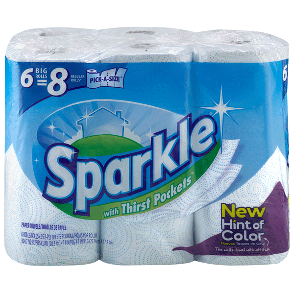 slide 1 of 1, Sparkle Paper Towels, Pick-A-Size, Hint Of Color, 2-Ply, 6 ct