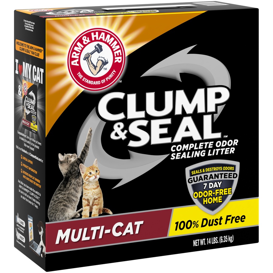 slide 2 of 4, ARM & HAMMER Clump & Seal Multi-Cat Complete Odor Sealing Litter, 14 lb