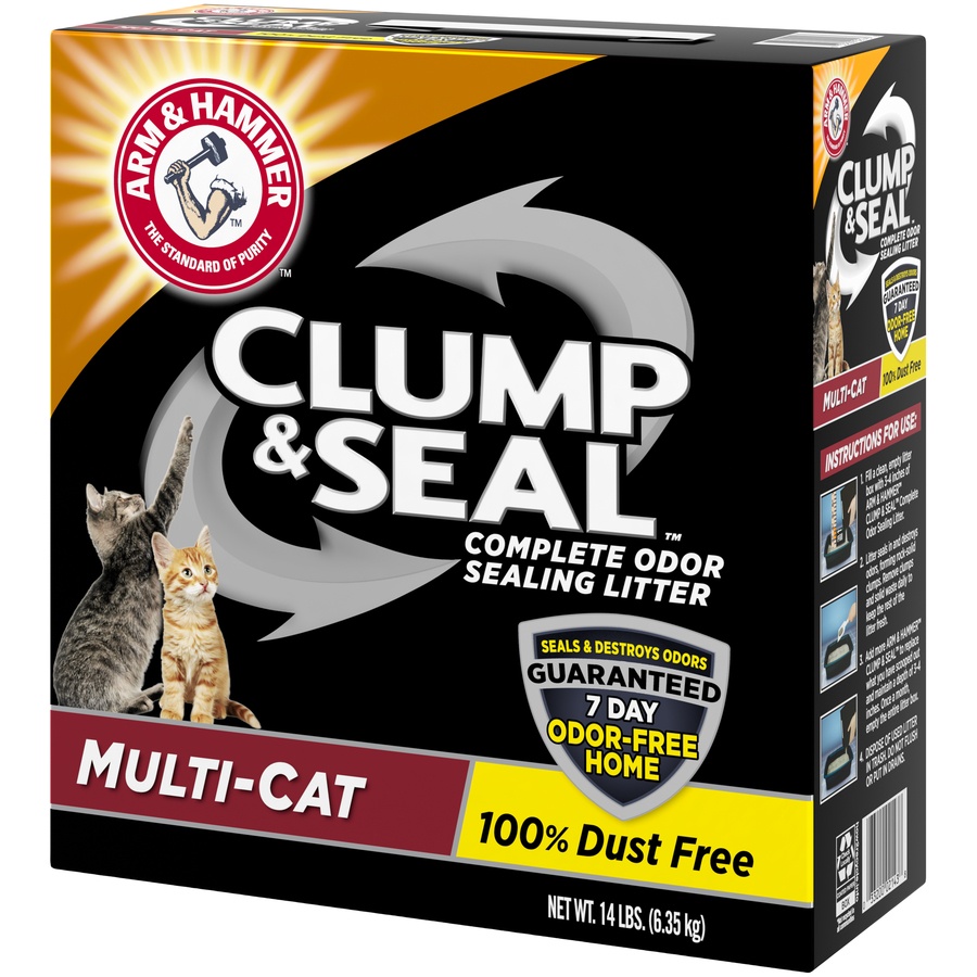 slide 3 of 4, ARM & HAMMER Clump & Seal Multi-Cat Complete Odor Sealing Litter, 14 lb