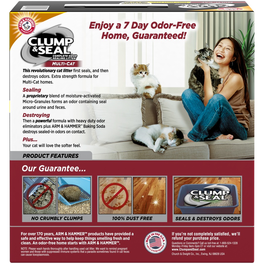 slide 4 of 4, ARM & HAMMER Clump & Seal Multi-Cat Complete Odor Sealing Litter, 14 lb