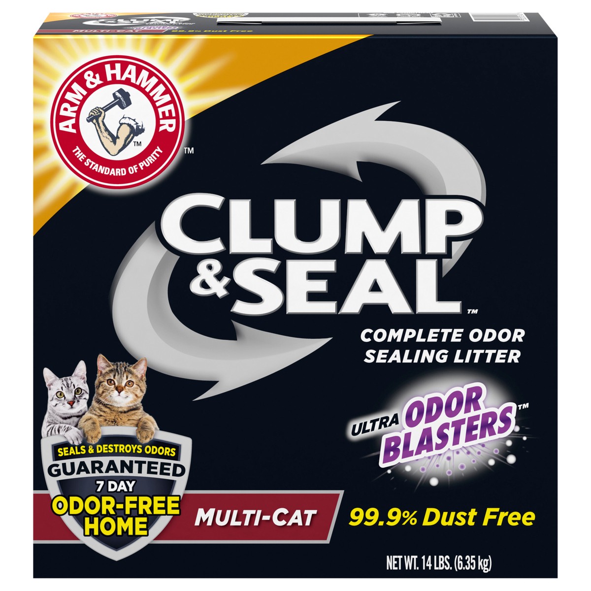 slide 1 of 5, ARM & HAMMER Clump & Seal Multi-Cat Complete Odor Sealing Clumping Cat Litter, 14 lb, 14 lb