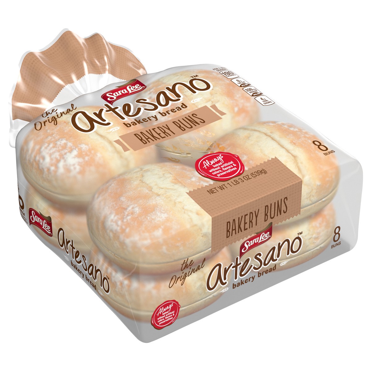 slide 5 of 9, Sara Lee Artesano White Bakery Buns, 8 count, Hamburger Buns, 19 oz Bag, 8 ct