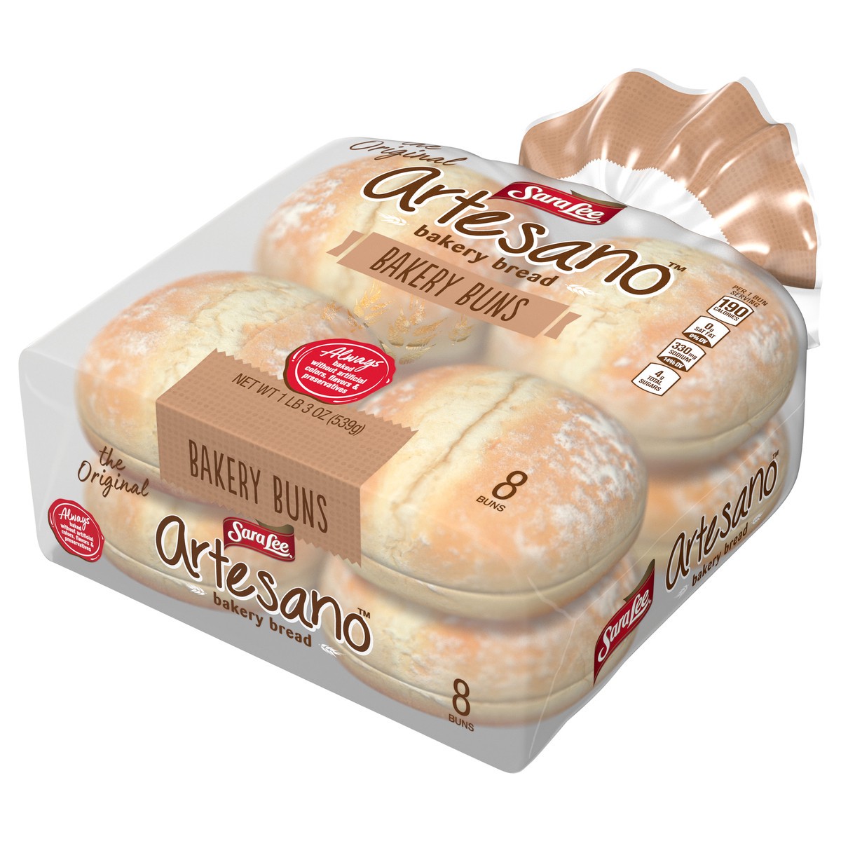 slide 2 of 9, Sara Lee Artesano White Bakery Buns, 8 count, Hamburger Buns, 19 oz Bag, 8 ct