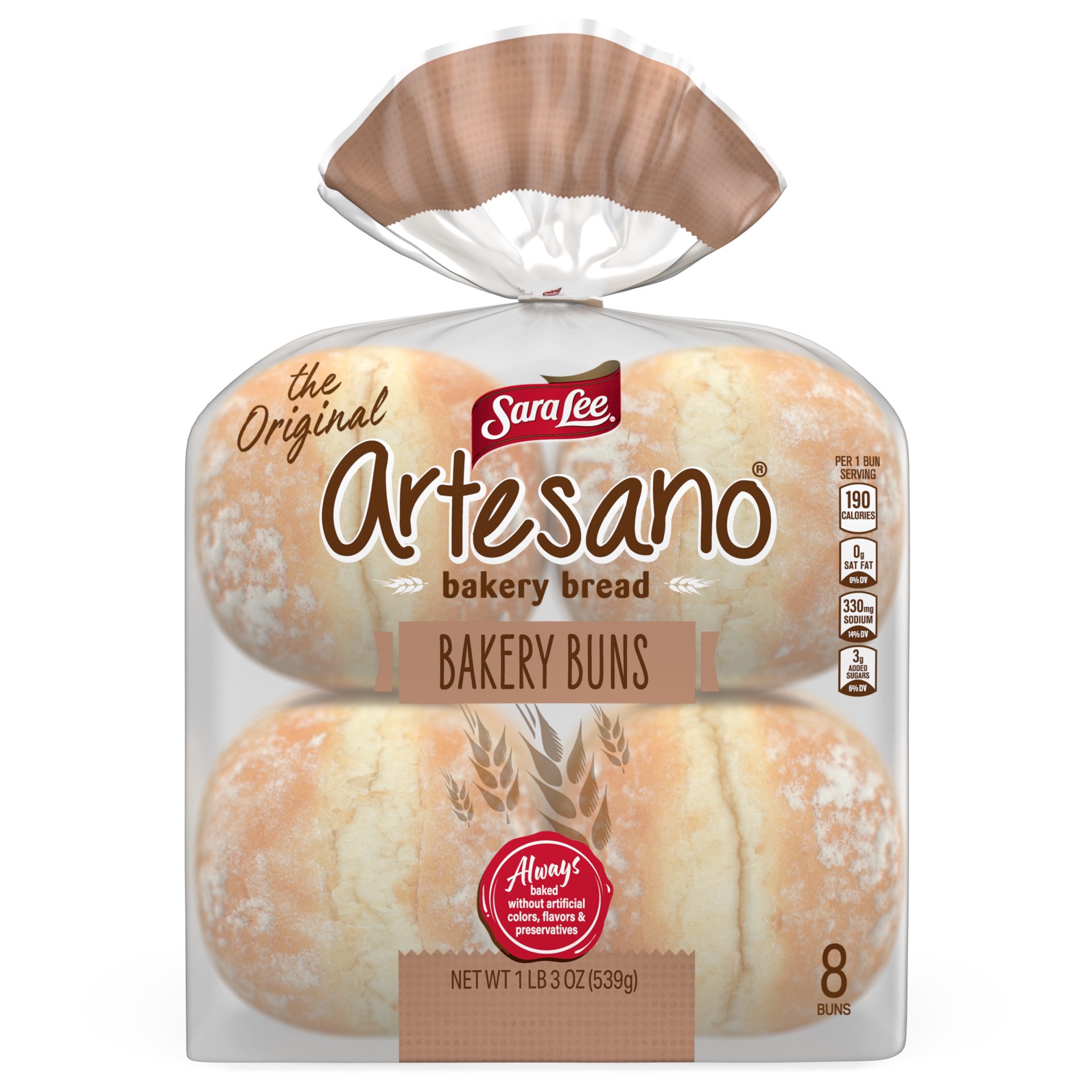 slide 1 of 9, Sara Lee Artesano White Bakery Buns, 8 count, Hamburger Buns, 19 oz Bag, 8 ct