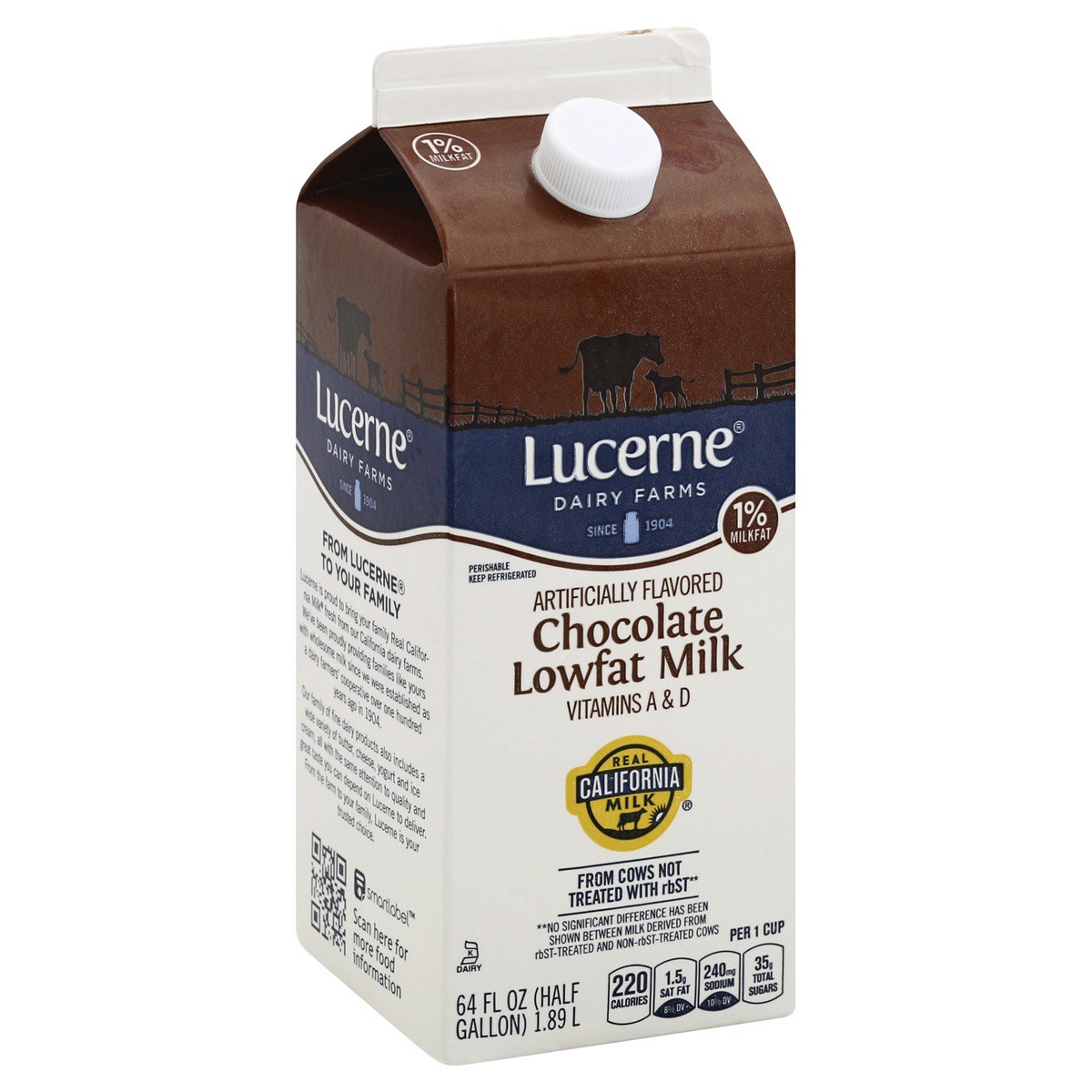 slide 1 of 4, Lucerne Dairy Farms Lucerne Milk Chocolate Lowfat 1% - Half Gallon, 64 oz