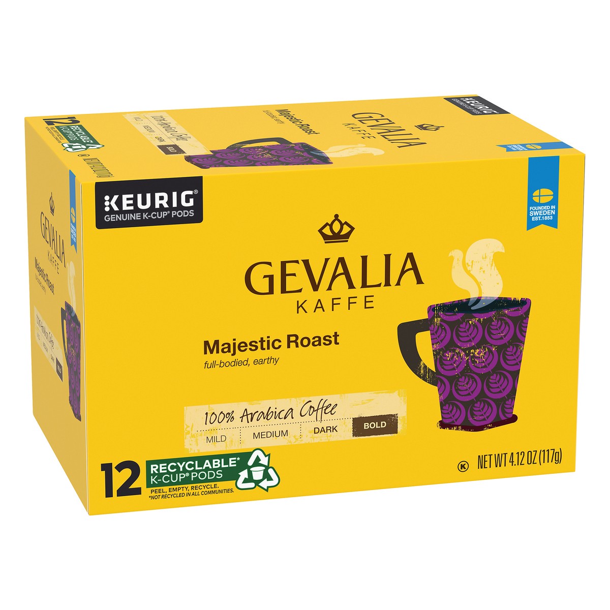 slide 8 of 9, Gevalia Majestic Roast Bold Dark Roast K‐Cup Coffee Pods, 12 ct. Box, 12 ct