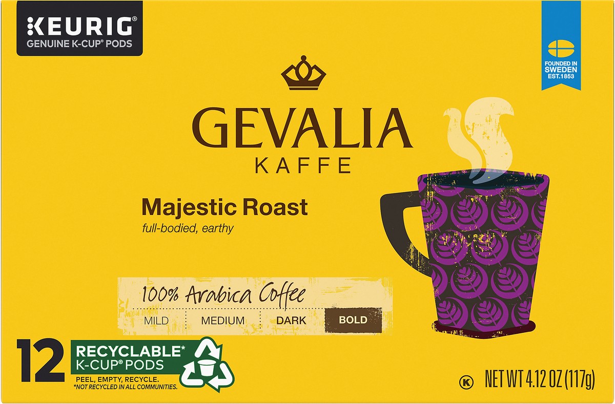 slide 3 of 9, Gevalia Majestic Roast Bold Dark Roast K‐Cup Coffee Pods, 12 ct. Box, 12 ct