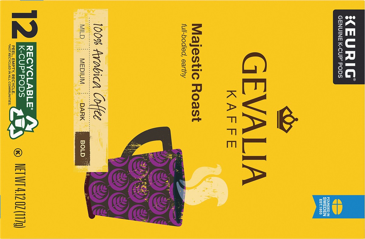 slide 7 of 9, Gevalia Majestic Roast Bold Dark Roast K‐Cup Coffee Pods, 12 ct. Box, 12 ct