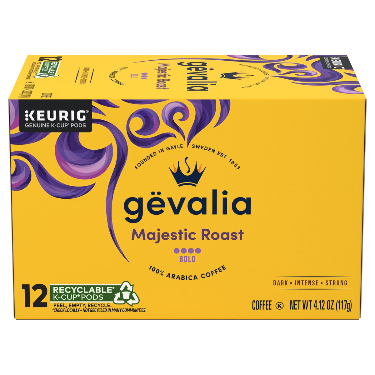 slide 1 of 9, Gevalia Majestic Roast Bold Dark Roast K-Cup Coffee Pods, 12 ct. Box, 12 ct