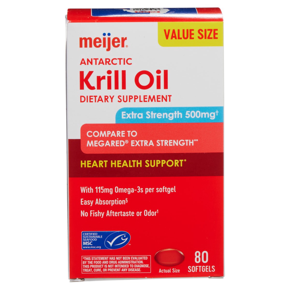 slide 1 of 29, Meijer Krill Oil, Value Size, 500 mg, 80 ct