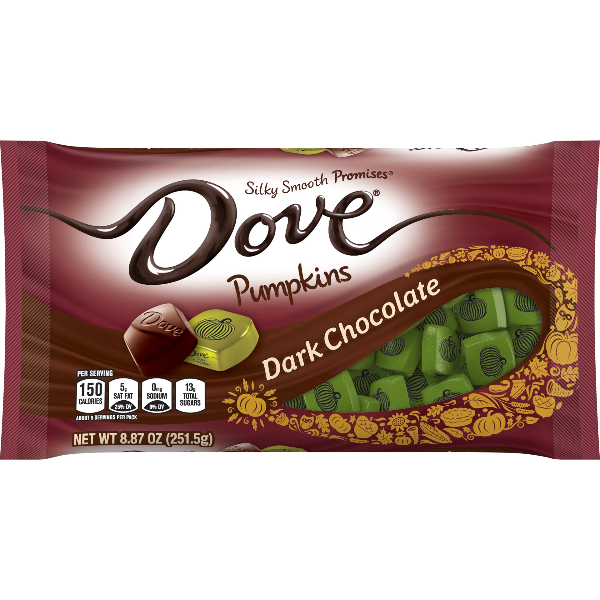 slide 1 of 2, DOVE PROMISES Dark Chocolate Harvest Pumpkin Halloween Candy, 8.87 oz