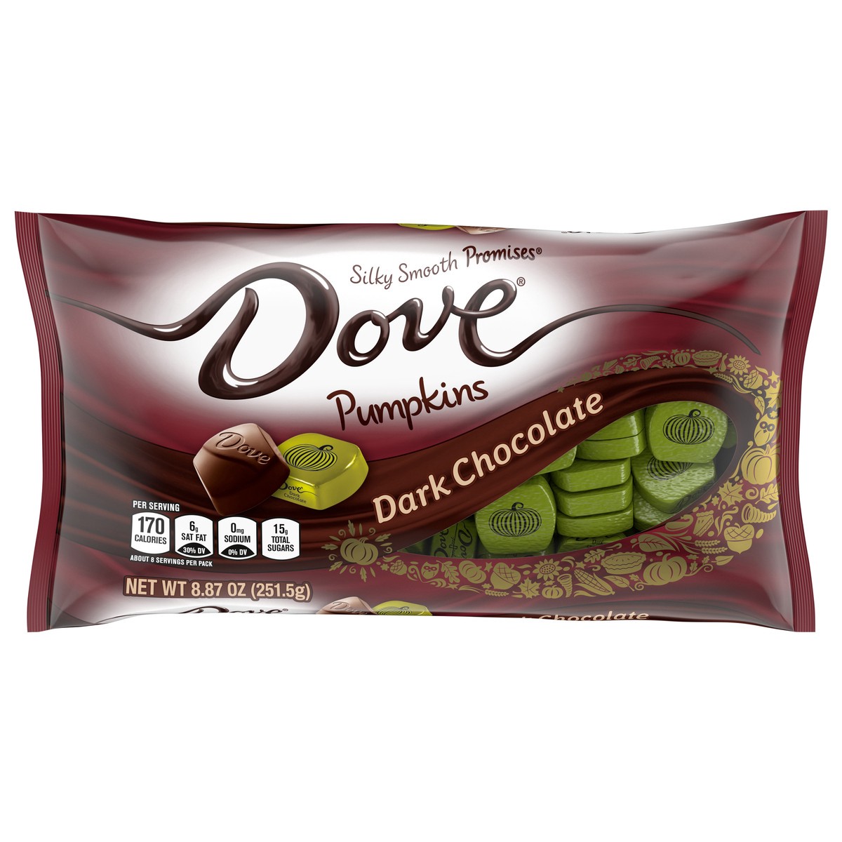 slide 1 of 8, DOVE PROMISES Dark Chocolate Pumpkins Fall Halloween Candy, 8.87oz, 8.87 oz