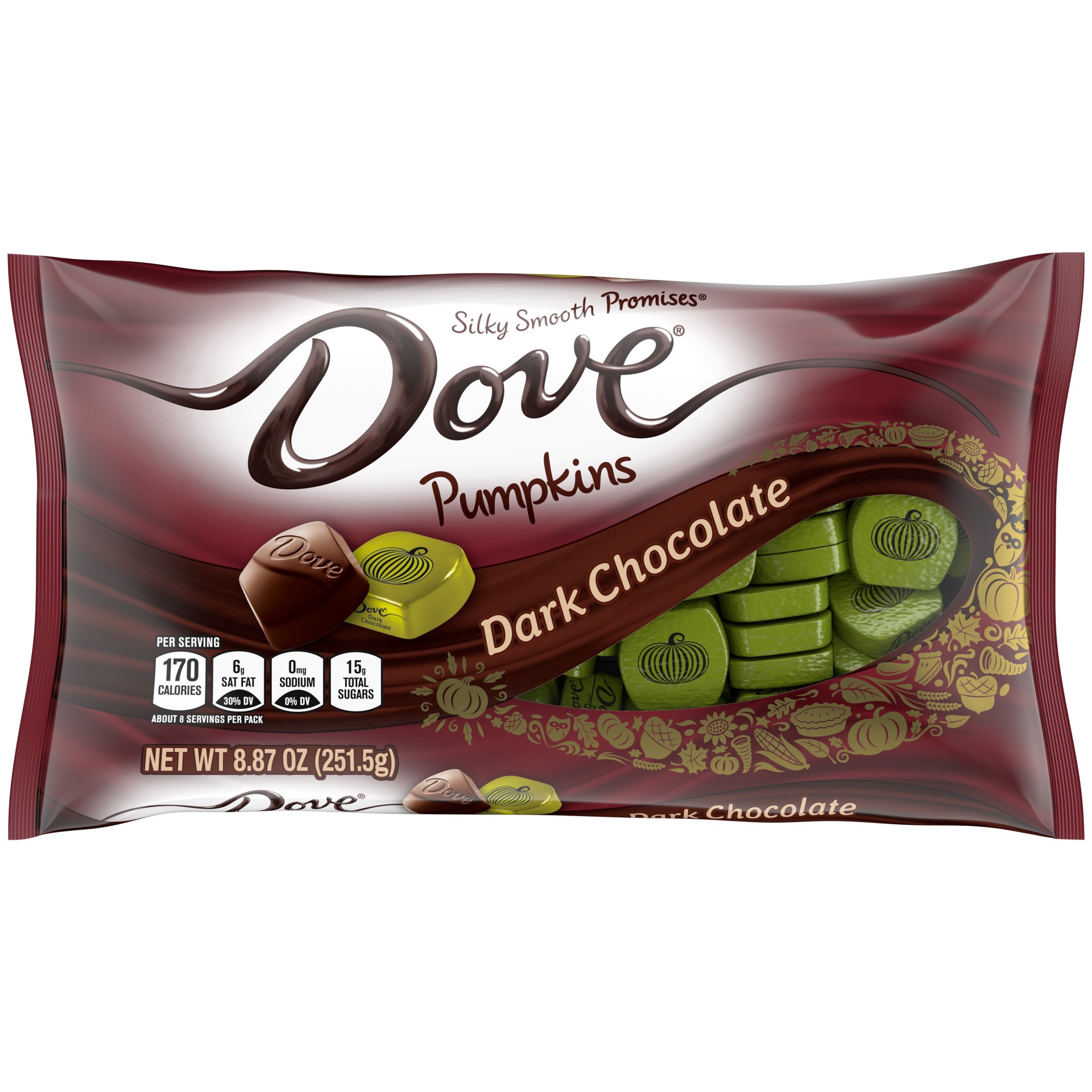 slide 1 of 8, DOVE PROMISES Dark Chocolate Pumpkins Fall Halloween Candy, 8.87oz, 8.87 oz