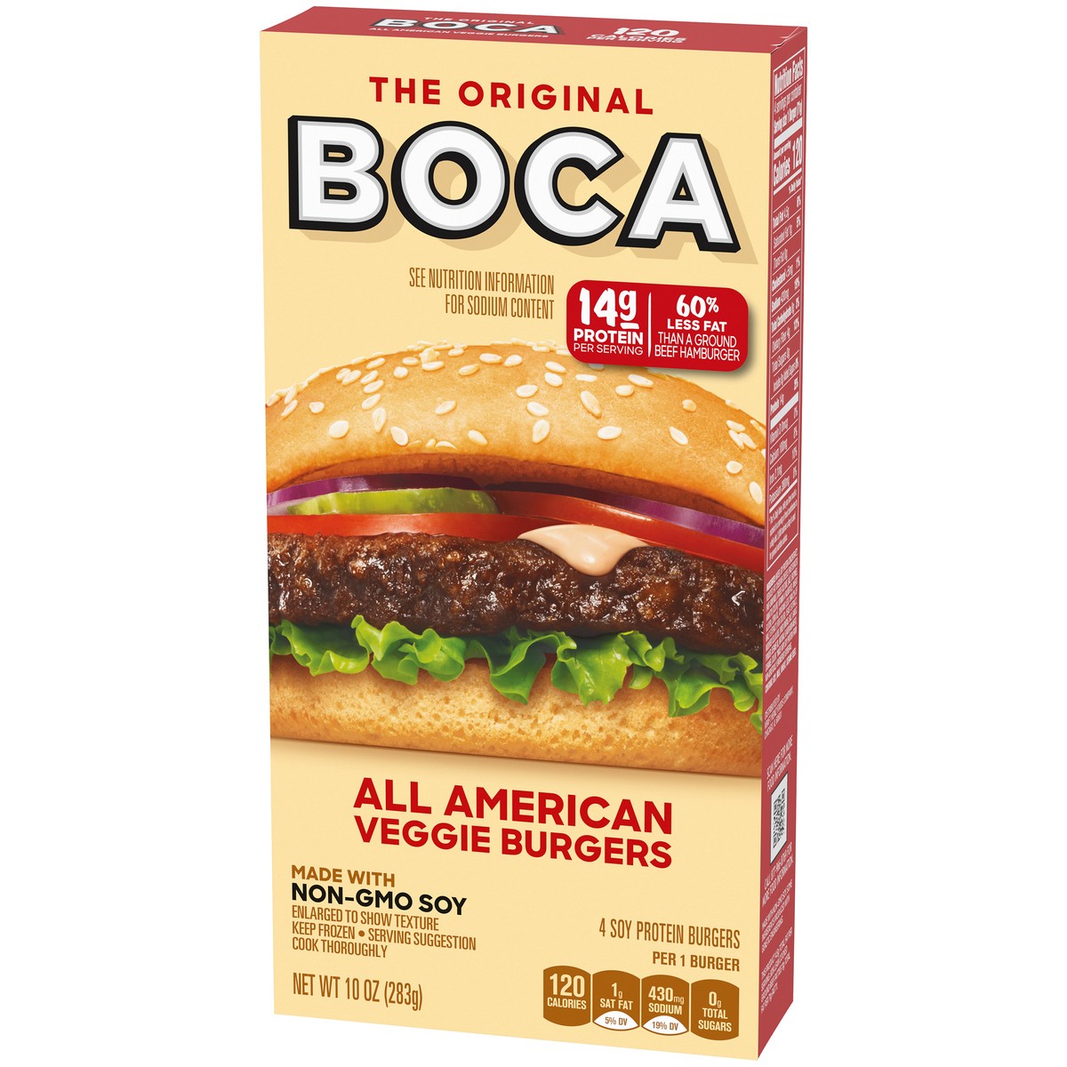 slide 4 of 9, BOCA All American Veggie Burgers with Non-GMO Soy, 4 ct Box, 4 ct