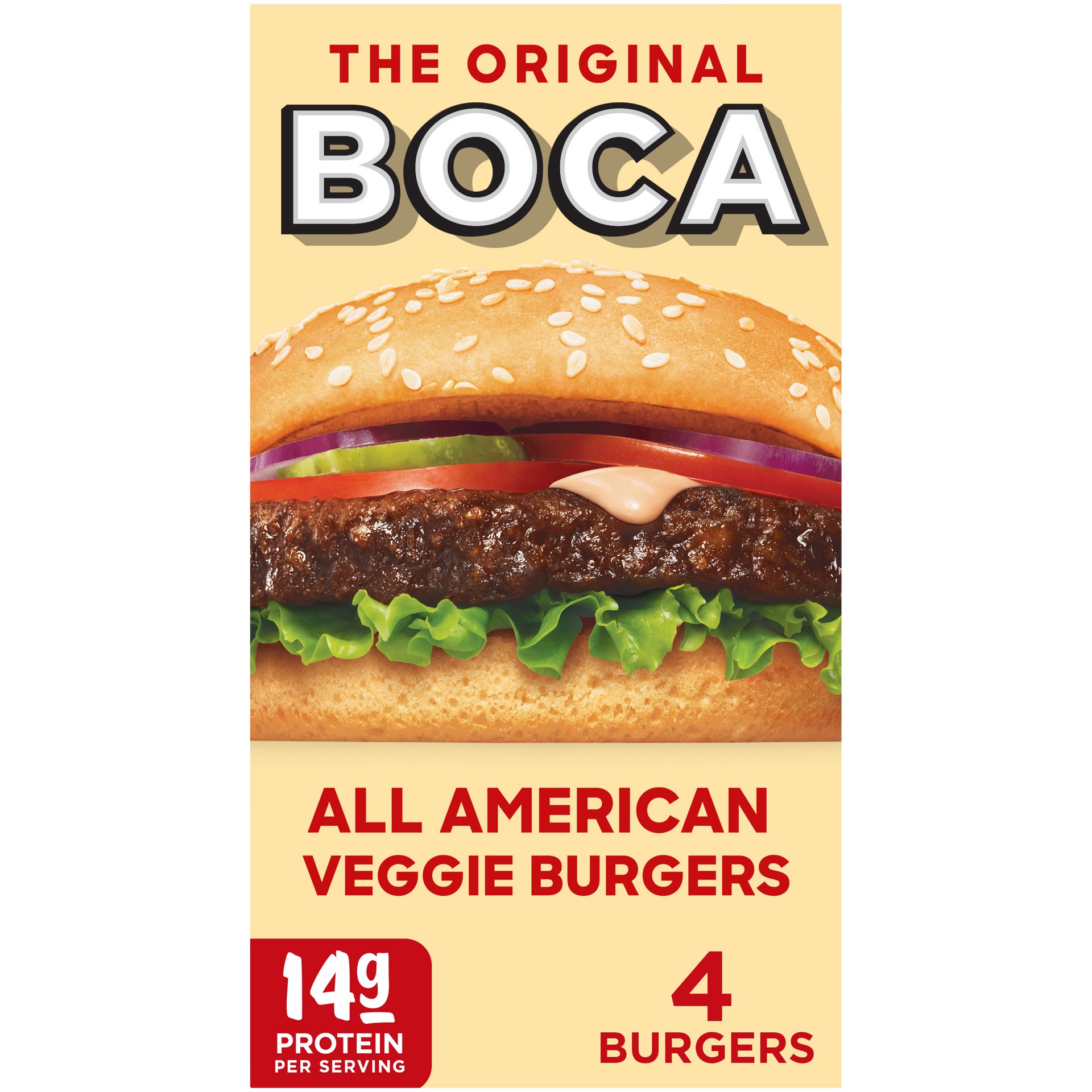 slide 1 of 9, BOCA All American Veggie Burgers with Non-GMO Soy, 4 ct Box, 4 ct