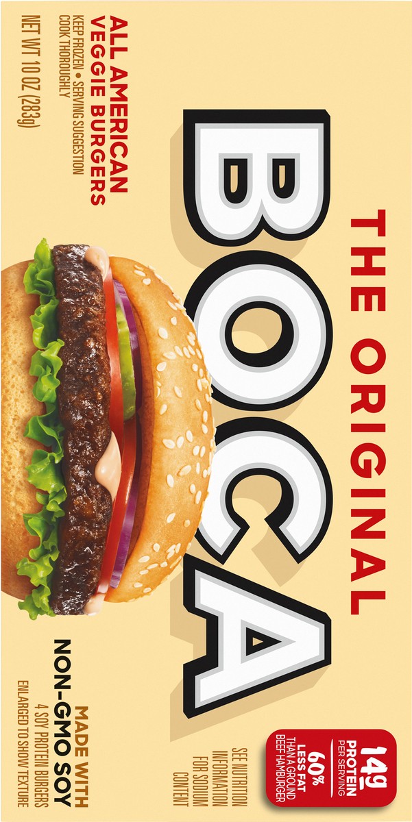 slide 6 of 9, BOCA All American Veggie Burgers with Non-GMO Soy, 4 ct Box, 4 ct