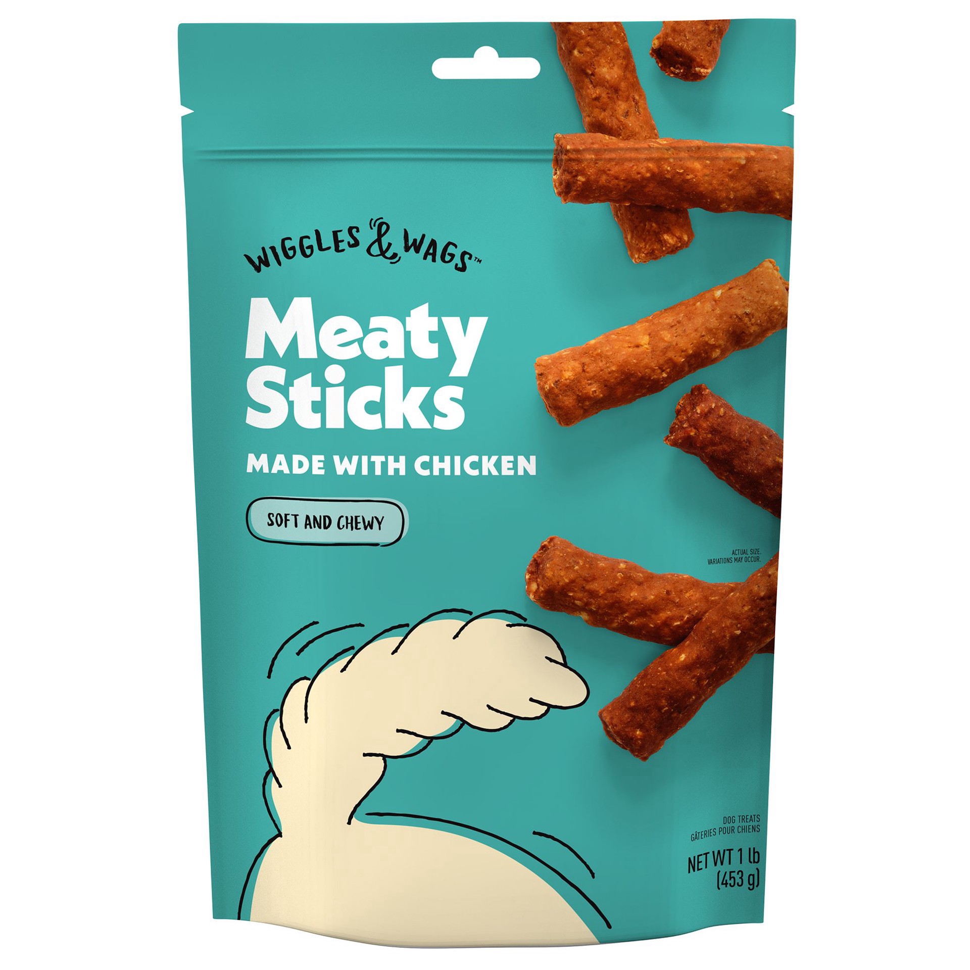 slide 1 of 1, Wiggles & Wags Chicken Meaty Sticks Dog Treats 16 OZ, 16 oz