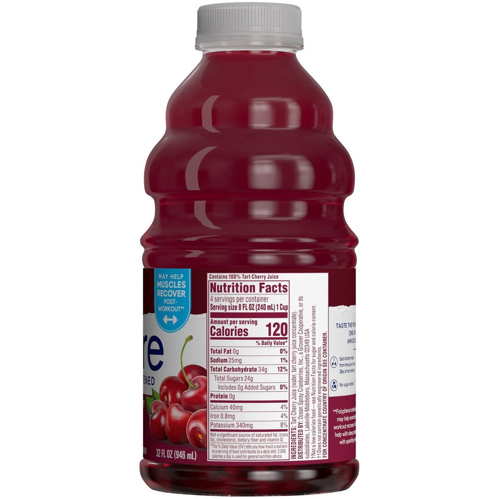 slide 3 of 3, Ocean Spray Pure Unsweetened Tart Cherry, 100% Tart Cherry Juice- 32 fl oz, 32 fl oz
