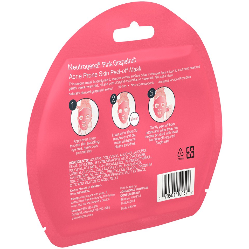 slide 5 of 5, Neutrogena Pink Grapefruit Peel-Off Acne Face Mask with Naturally-Derived Grapefruit Extract for Acne Prone Skin, Single-Use Acne Face Mask, Non-Comedogenic & Oil-Free, 1 ct