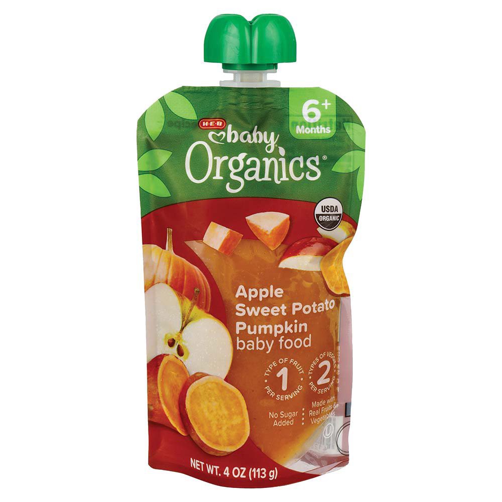 slide 1 of 1, H-E-B Baby Organics Food Pouch – Apple Sweet Potato Pumpkin, 4 oz