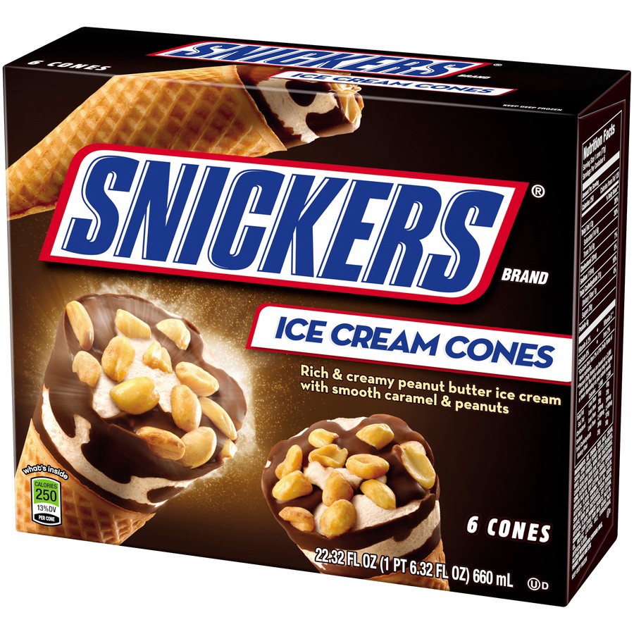 slide 4 of 8, Snickers Ice Cream Cone 6-ct Box, 22.32 fl oz