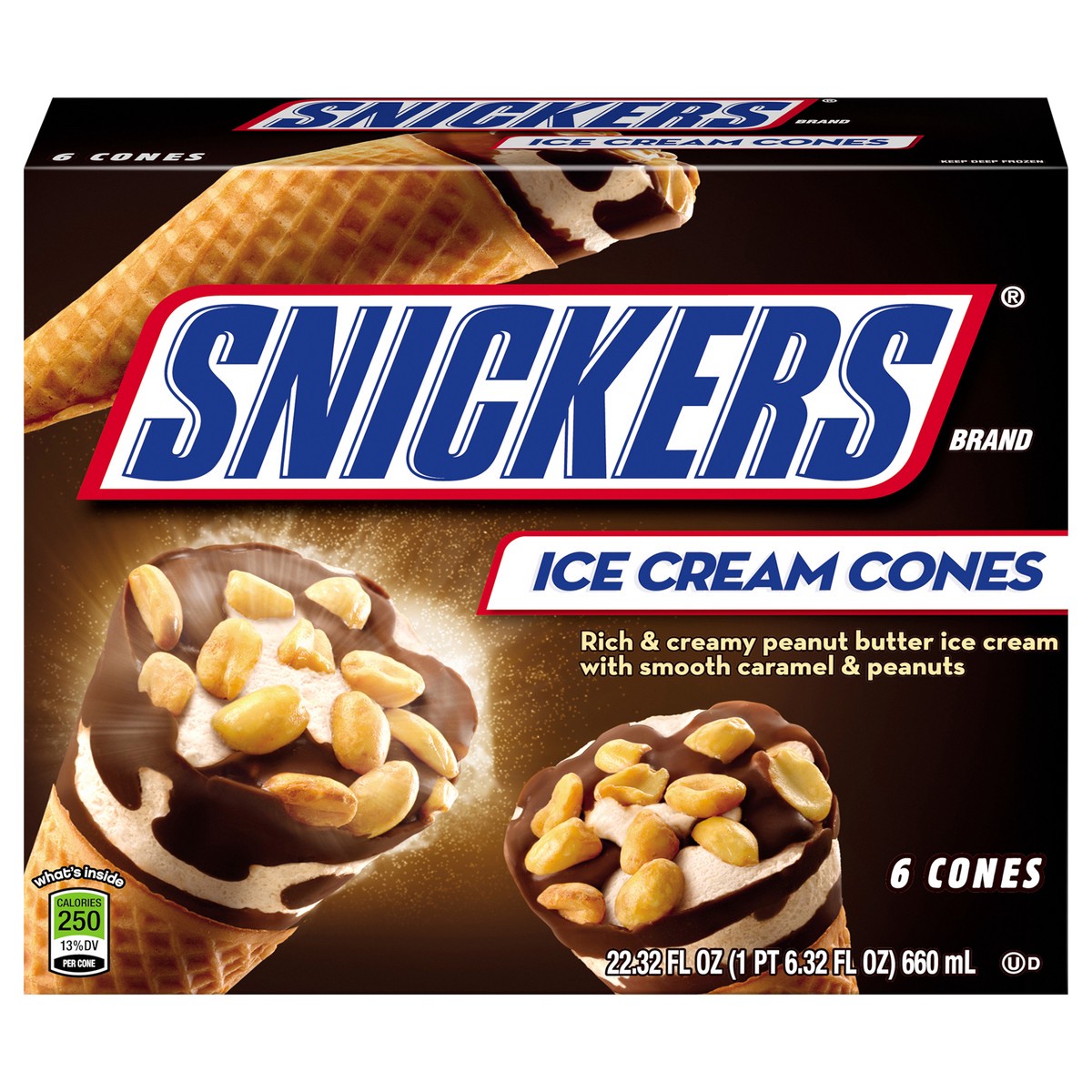 slide 1 of 8, Snickers Ice Cream Cone 6-ct Box, 22.32 fl oz