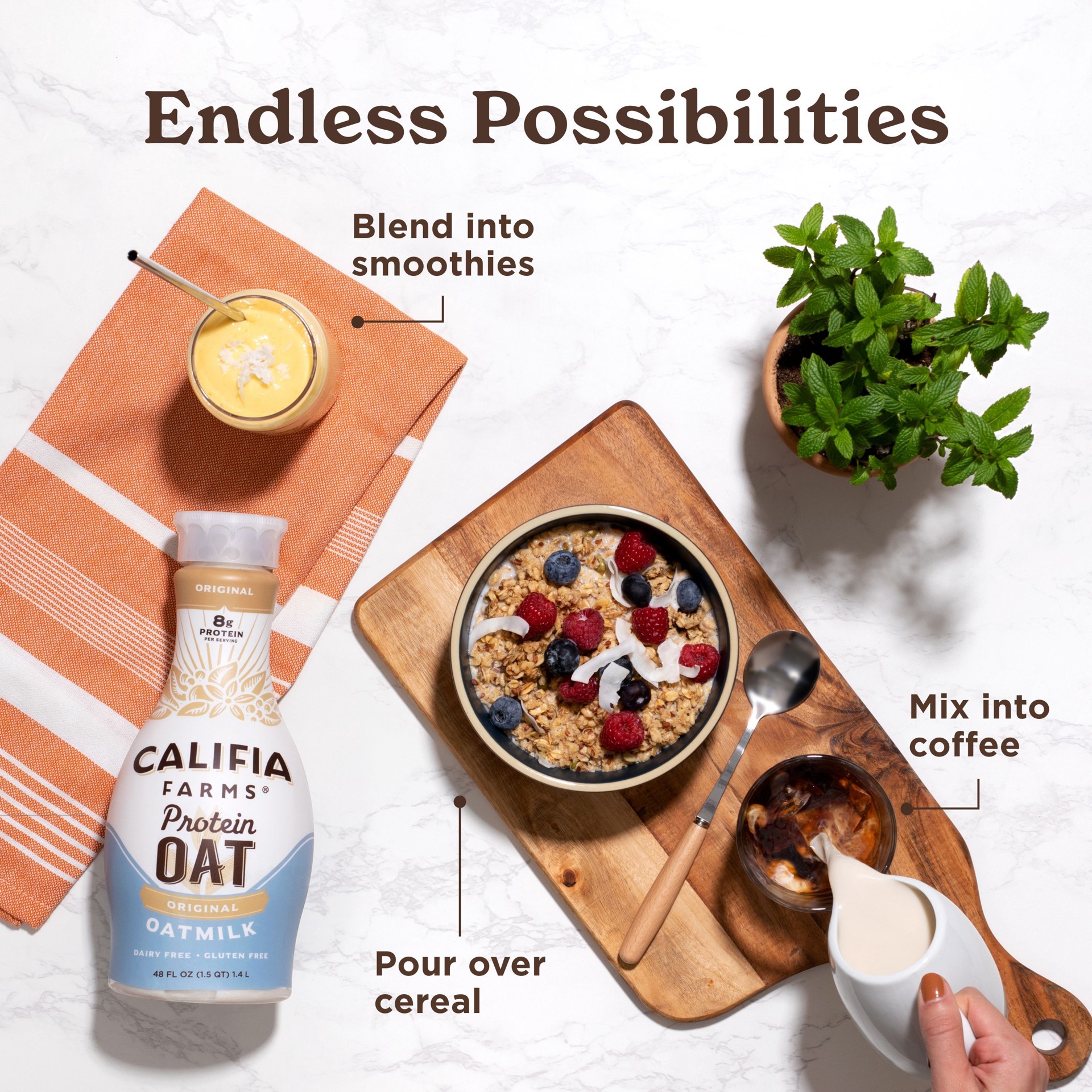 slide 6 of 8, Califia Farms Protein Original Oat Milk 48 fl oz, 48 fl oz