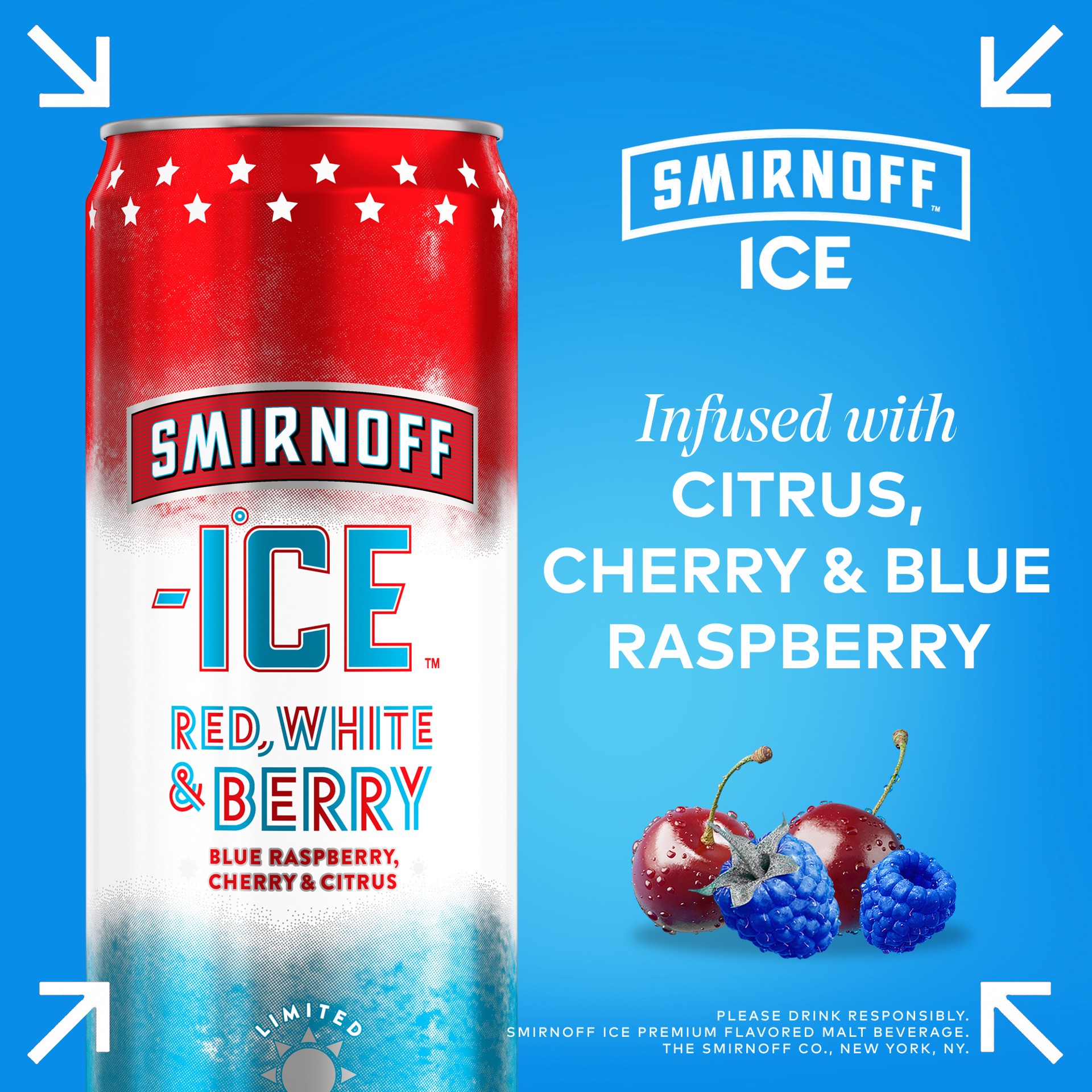 slide 5 of 10, Smirnoff Ice Red White & Berry, 12 fl oz, 12 Pack Cans, 4.5% ABV, 144 fl oz