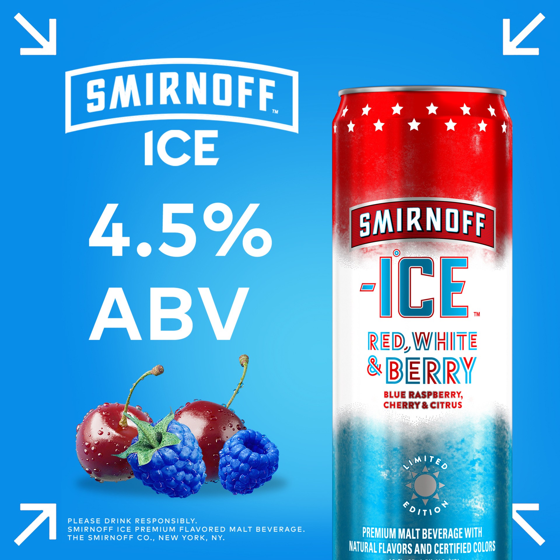 slide 10 of 10, Smirnoff Ice Red White & Berry, 12 fl oz, 12 Pack Cans, 4.5% ABV, 144 fl oz