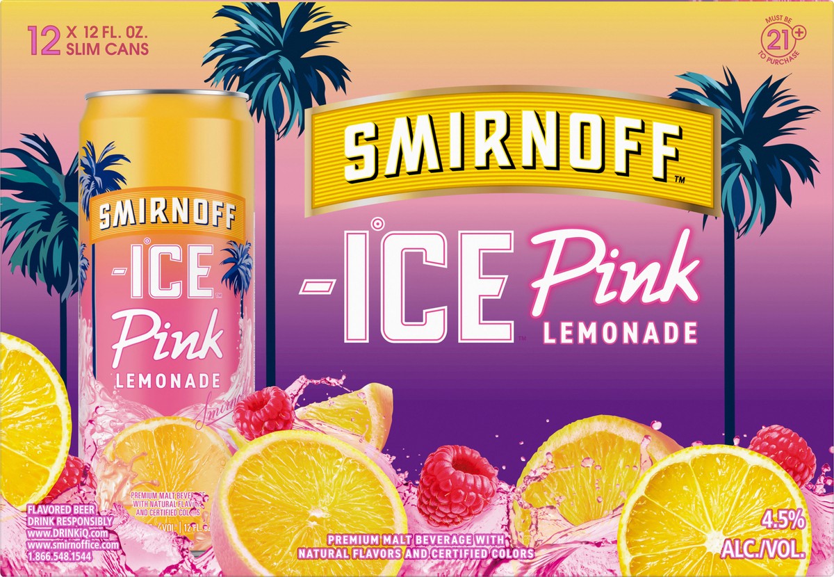 slide 1 of 10, Smirnoff Ice Pink Lemonade Premium Malt Beverage 12-12 fl oz Cans, 12 ct